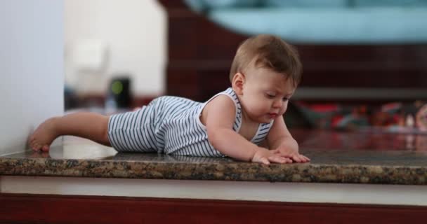 Cute Baby Infant Developmental Crawling Home — Vídeo de Stock