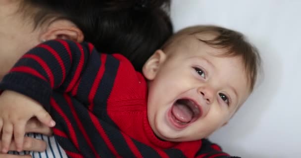 Cute Baby Laughing Adorable Infant Boy Real Life Smile Giggle — Video