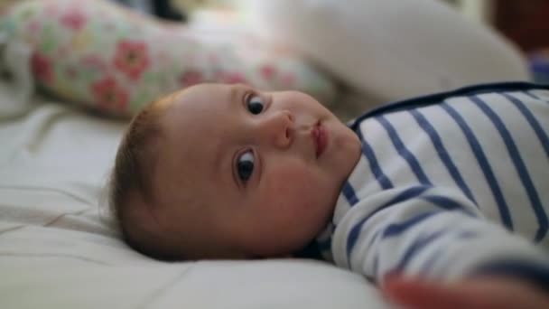 Beautiful Cute Adorable Baby Laid Bed Infant Newborn Face — Wideo stockowe