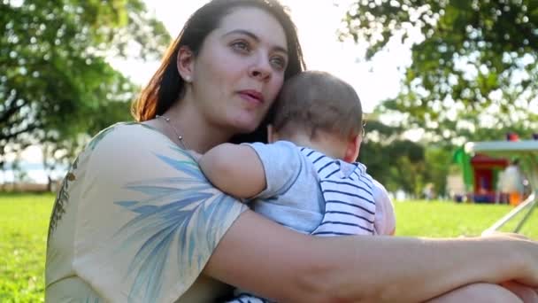Authentic Real Life Mother Baby Relationship Outdoor Park — Wideo stockowe