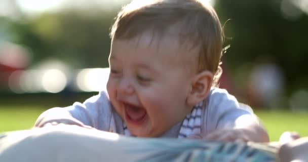 Happy Baby Toddler Child Smiling Laughing Nature — Stock video