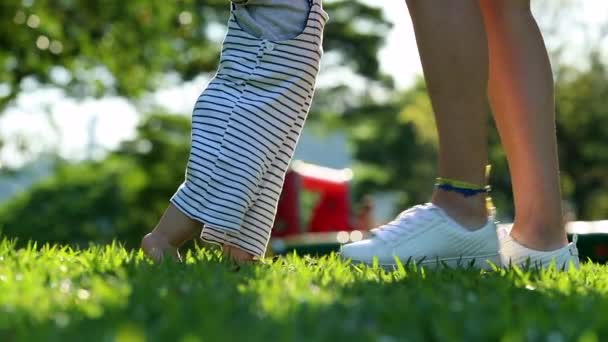 Baby Learning Walk Beautiful Authentic Toddler First Steps Outdoor Nature — 비디오