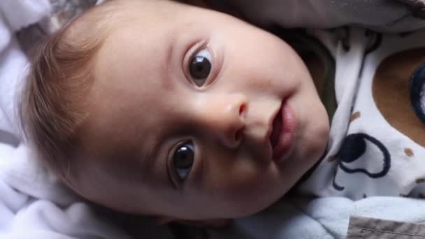 Sweet Cute Baby Infant Boy Smiling Camera — Video Stock