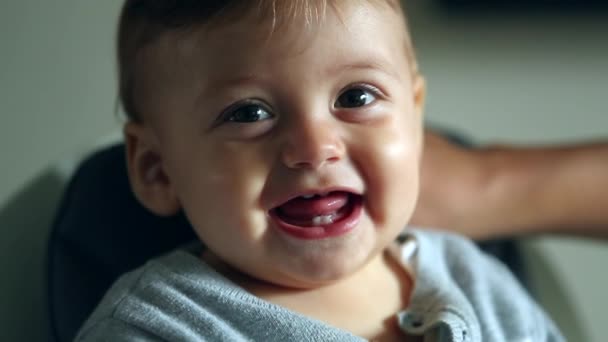 Cute Baby Face Smiling Camera Feeling Happy — Stock Video
