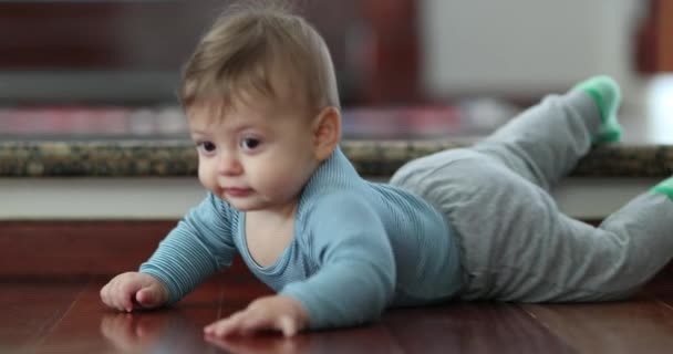 Cute Adorable Baby Boy Learning Crawl Home — Video