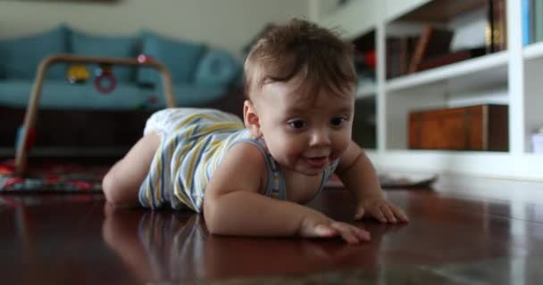 Adorable Cute Baby Crawling Indoors Home Floor — Stockvideo