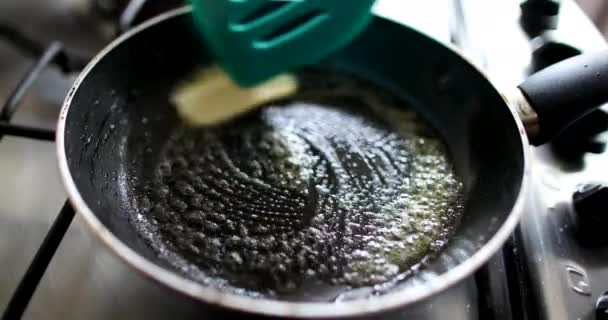 Frying Butter Pan Cooking Preparing — Stockvideo