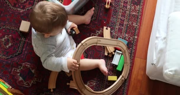 Baby Infant Playing Toys Home Toddler Wooden Roads Toy — Stockvideo