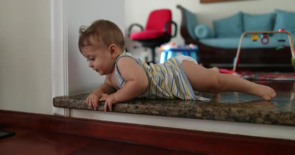 Adorable Cute Baby Learning Crawl Home Indoors — Stock Video