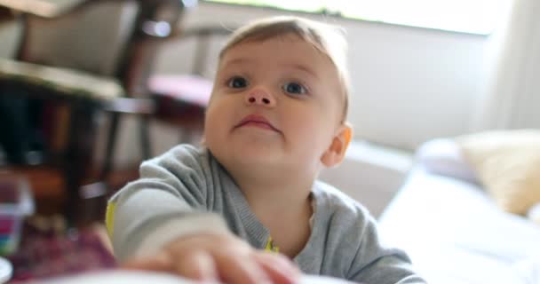 Adorable Cute Baby Infant Toddler Boy Portrait Smiling Beautiful Child — Vídeo de Stock