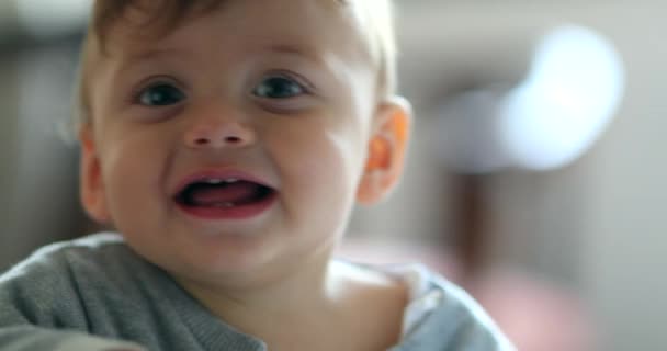 Очаровательный Милый Маленький Портрет Мальчика Младенца Улыбается — стоковое видео