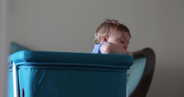Adorable Cute Baby Appearing Peeking Head Crib — Vídeo de Stock