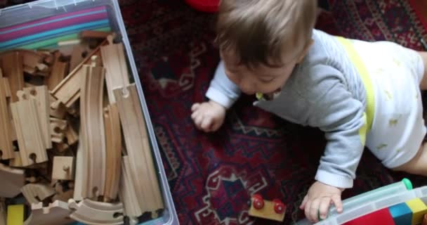 Baby Toddler Boy Seen Boxes Vintage Toys — Stockvideo