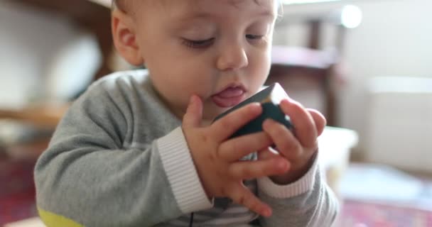 Baby Toddler Holding Piece Cubic Toy Discovering Object — 비디오