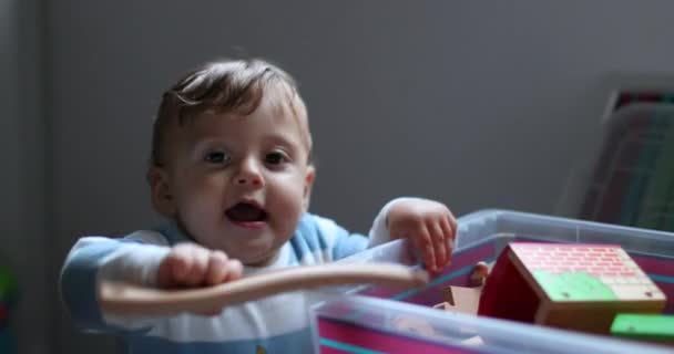 Baby Toddler Playing Piece Toy Road Infant Hitting Box Object — Stockvideo