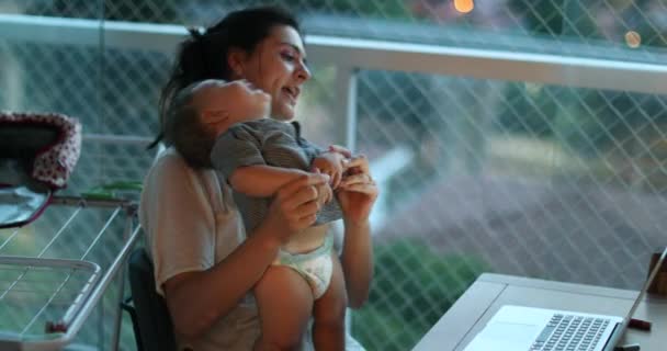 Real Life Mother Playing Baby Infant Toddler Home Evening Night — Stok video