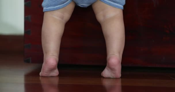 Baby Little Feet Tip Toes Toddler Reaching Standing — Stockvideo
