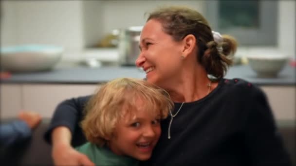 Mother Child Son Together Hugging Candid Real Life — Stock videók