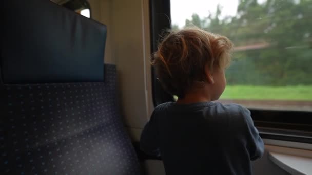 Criança Pela Janela Trem Olhando Pela Janela — Vídeo de Stock