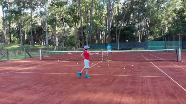 Punta Del Este Uruguay December 2018 Child Practicing Tennis His — Stockvideo