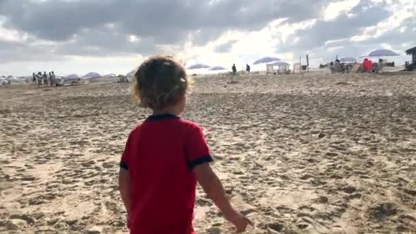 Παιδί Που Περπατάει Στην Παραλία — Αρχείο Βίντεο