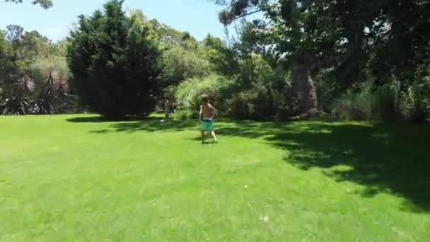 Children Playing Soccer Home Lawn — Stock videók