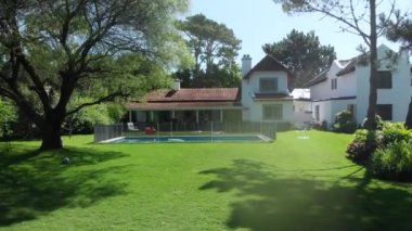 Drone footage of house exterior. Traditional home outside