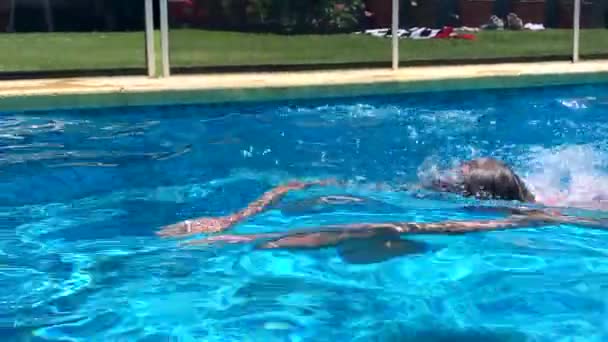 Elder Man Swimming Pool Older Man Exercising Cardio — Video