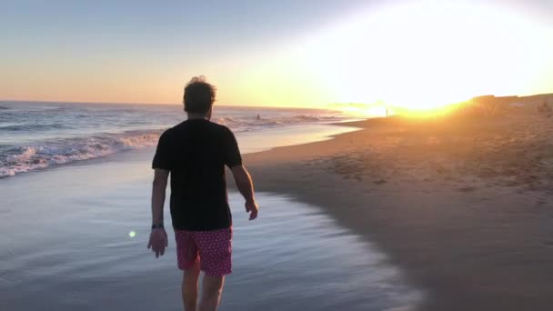Retired Senior Man Walking Beach — Video