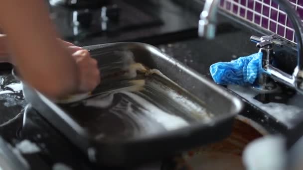 Woman Hands Washing Dish — Stok Video