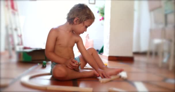 Toddler Boy Playing Toys Indoors — Video Stock