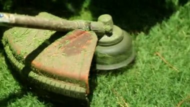 Trimming lawn with machine