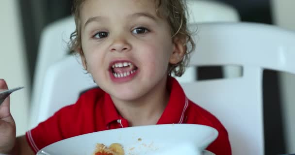 Happy Infant Three Year Old Eating — Stok video