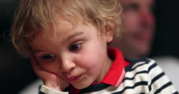 Portrait Bored Toddler Boy Tired Baby Thinking — Stockvideo