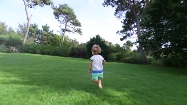 Toddler Boy Running Outdoor Garden — 비디오