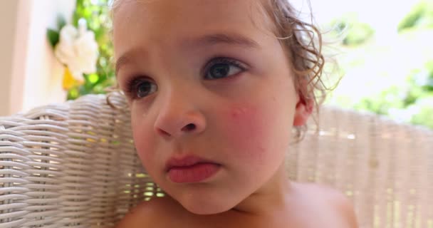 Closeup Baby Toddler Blonde Boy Face — Stockvideo