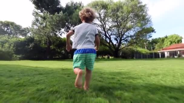 Boy Toddler Running Home Garden Outdoors — ストック動画