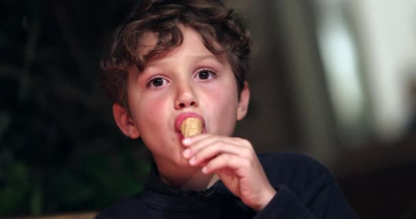 Child Boy Finishing Ice Cream Cone — Stock Video