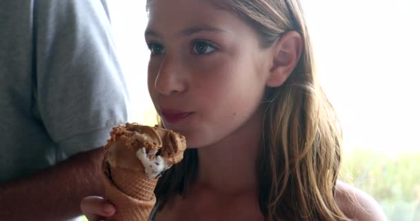 Child Girl Eating Ice Cream — Stock Video