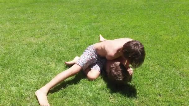 Siblings Wrestling Fighting Each Other Rivalry Real Life Fight Brothers — Vídeo de Stock