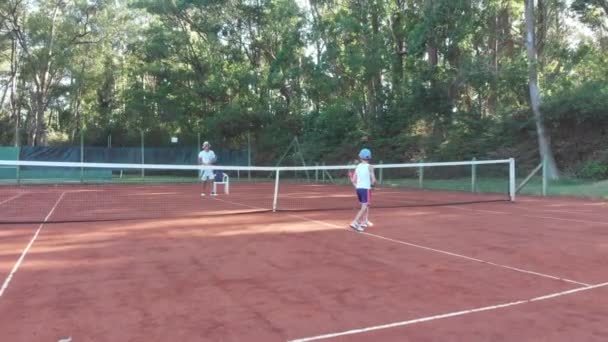 Punta Del Este Uruguay December 2018 Child Practicing Tennis His — стоковое видео