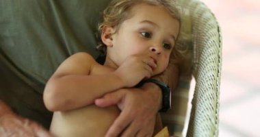 Toddler boy in father arms, casual