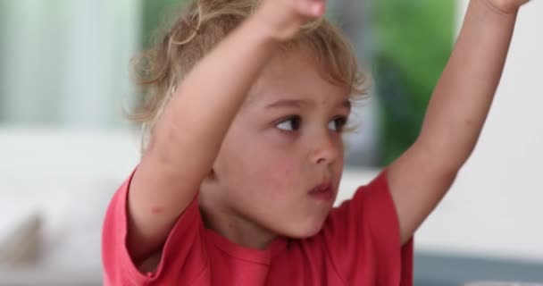 Child Wiping Mouth Napkin Toddler Baby Boy Wanting Clean Mouth — Stockvideo