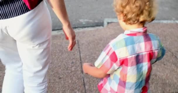 Infant Toddler Year Old Boy Holding Mother Hand — Stock videók