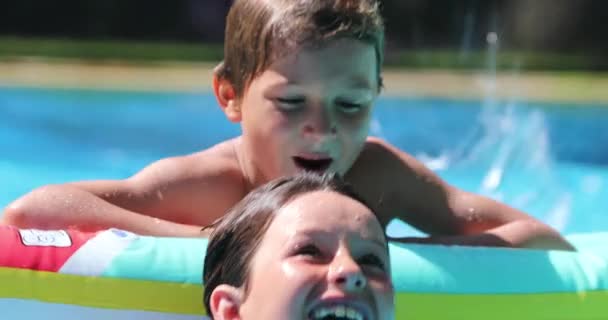 Children Swimming Pool Having Fun — Stock Video