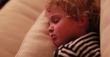 Child sleeping at night in living-room sofa, deep sleep