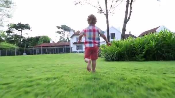 Child Boy Runs Outdoor Garden Kid Running — Video Stock