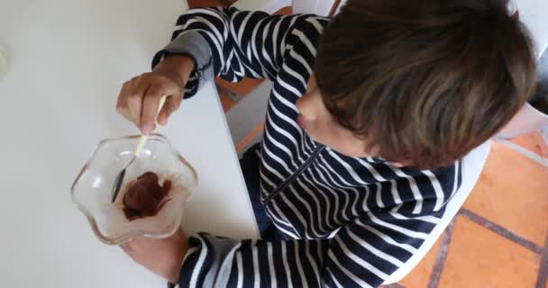 Child Boy Eating Ice Cream Dessert Seen — Stockvideo