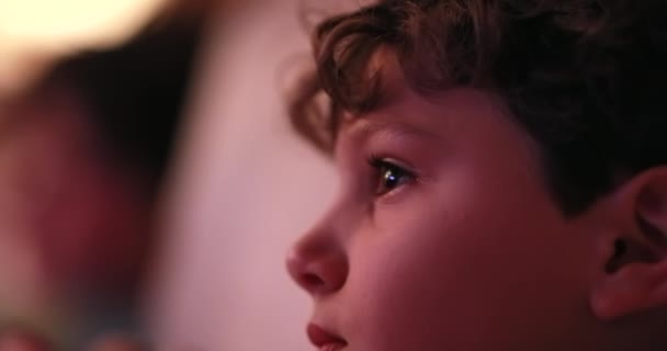 Child Watching Screen Portrait Close Young Boy Staring Screen Night — 图库视频影像