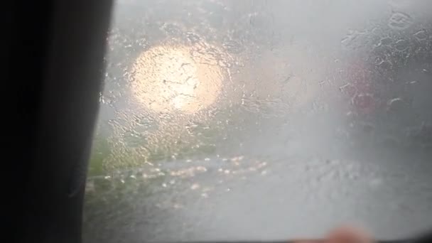 Driving Rain Windshield Wipers Slow Motion Road — Vídeo de stock